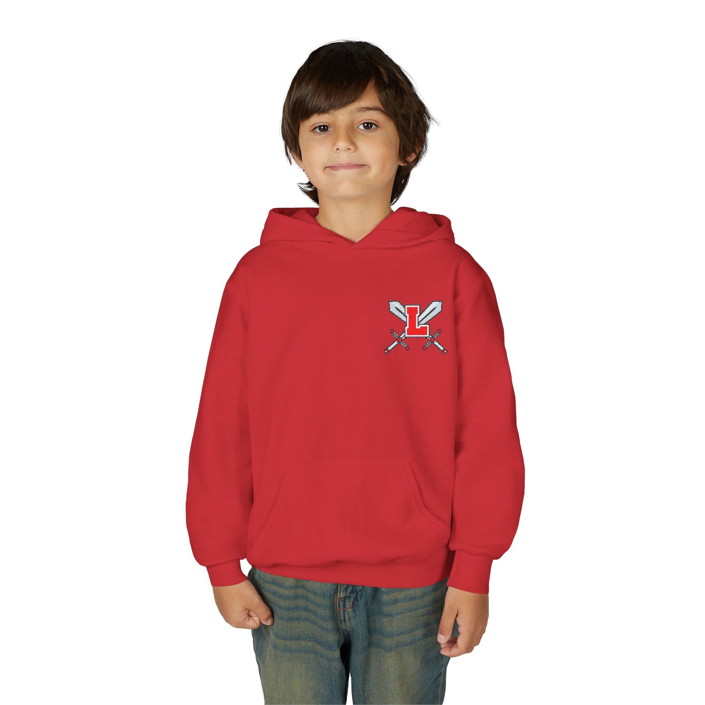 Embroidered Youth Hooded Sweatshirt Legends Crossed Swords Design