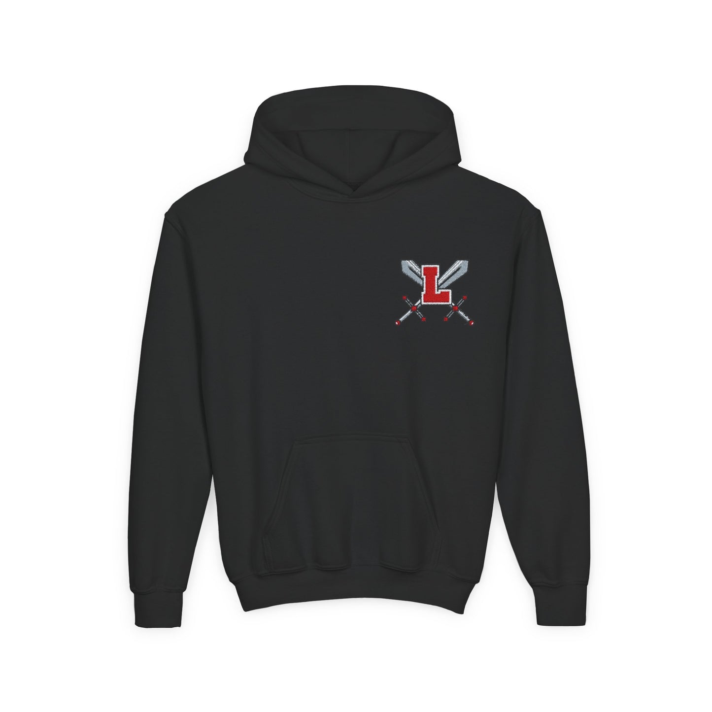 Embroidered Youth Hooded Sweatshirt Legends Crossed Swords Design