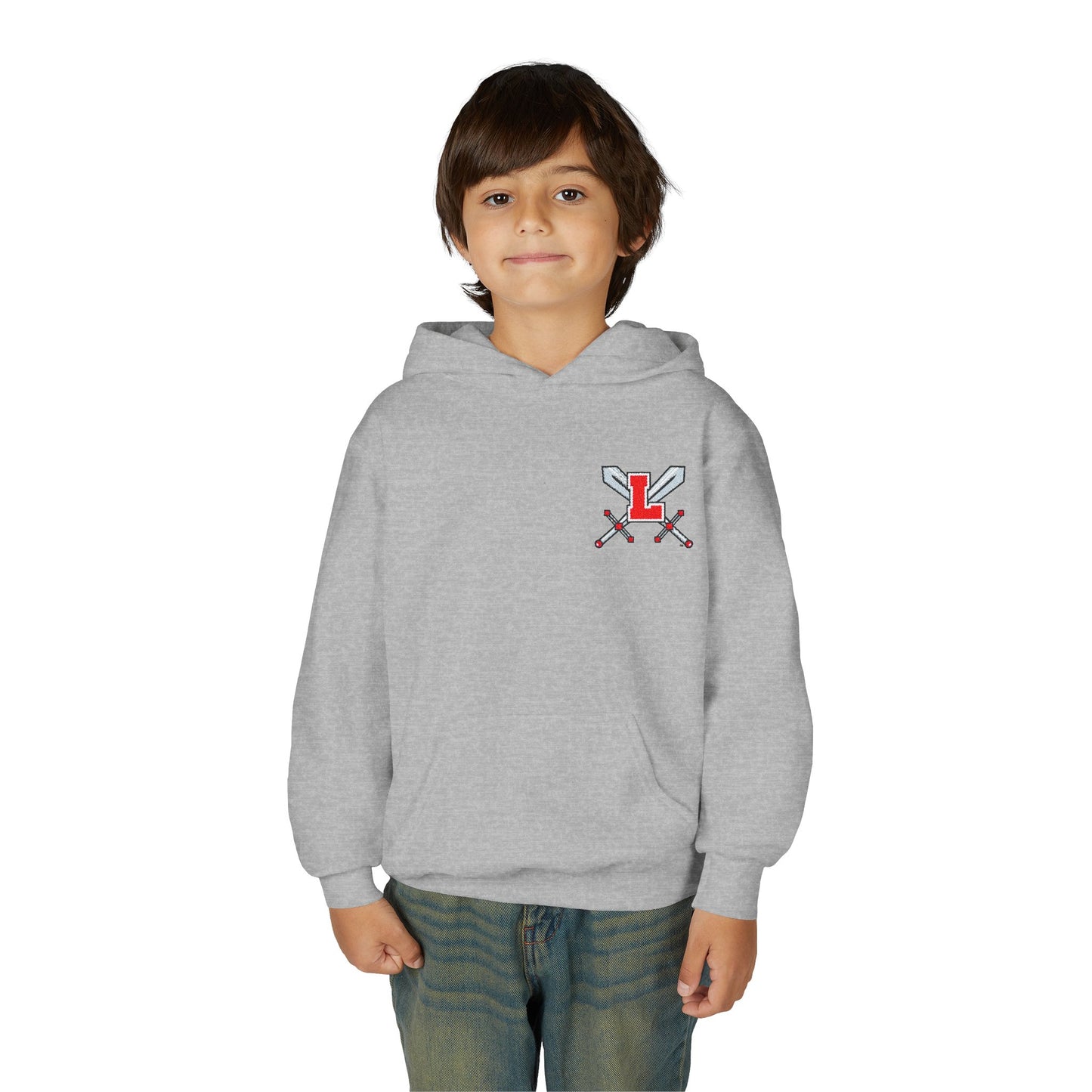 Embroidered Youth Hooded Sweatshirt Legends Crossed Swords Design