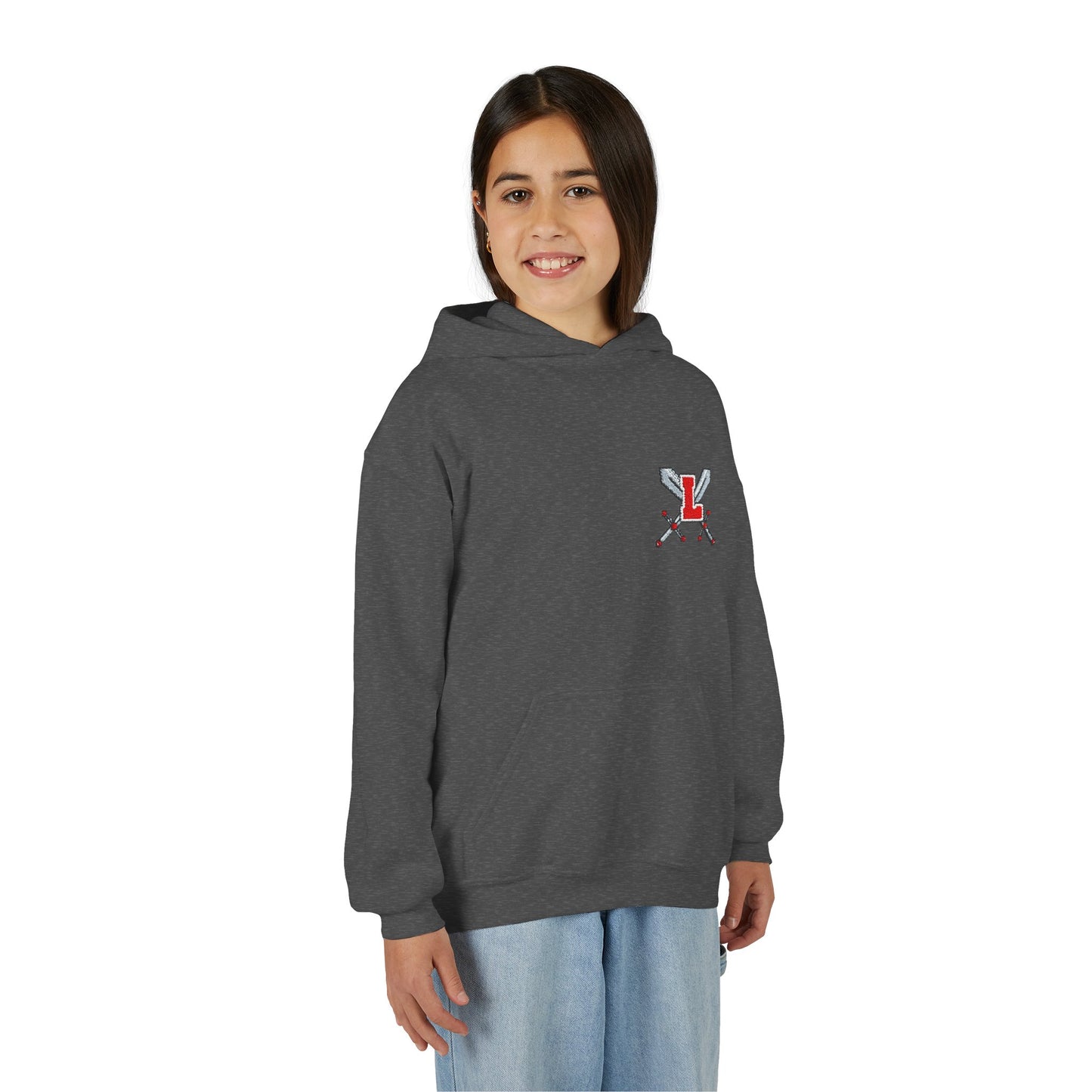 Embroidered Youth Hooded Sweatshirt Legends Crossed Swords Design