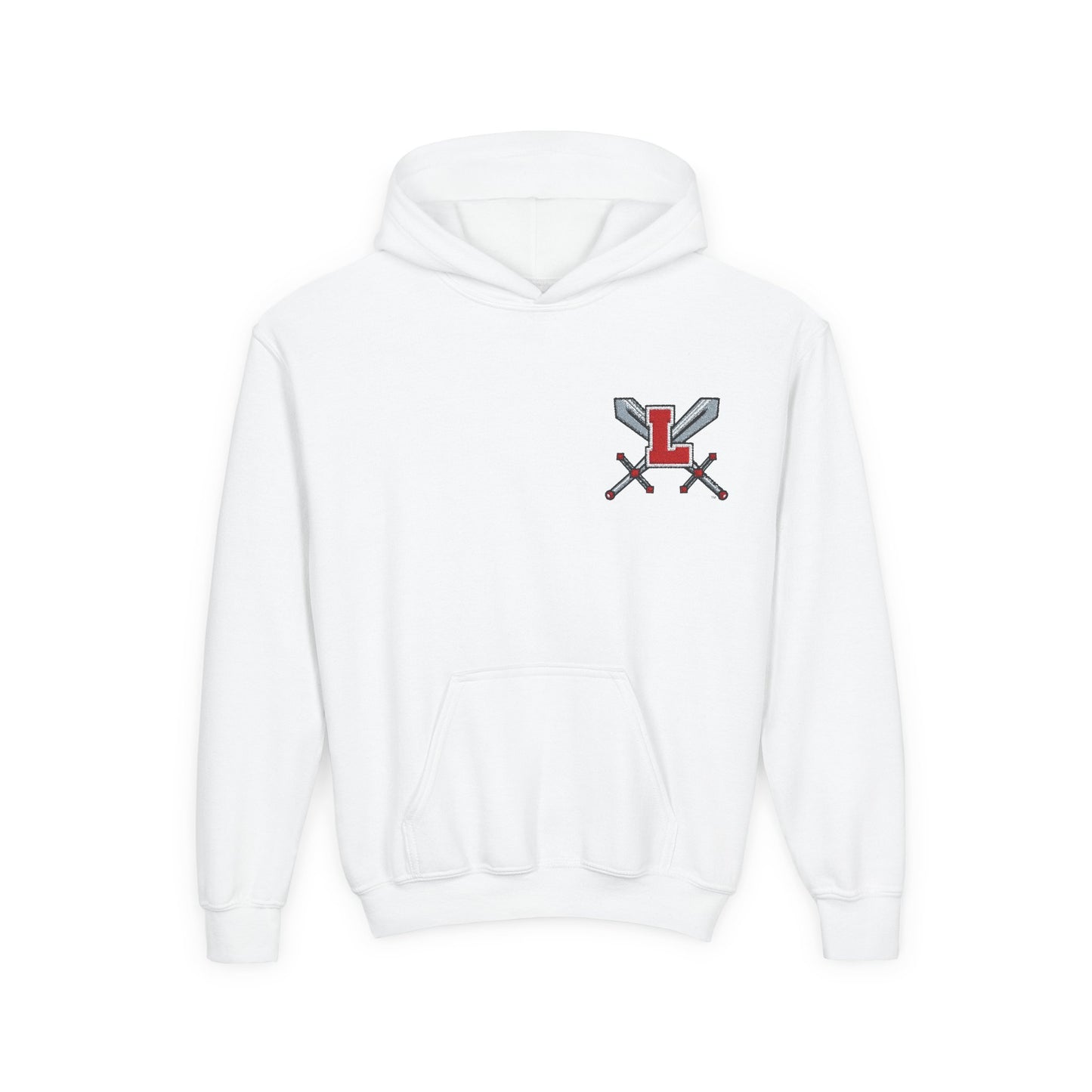 Embroidered Youth Hooded Sweatshirt Legends Crossed Swords Design